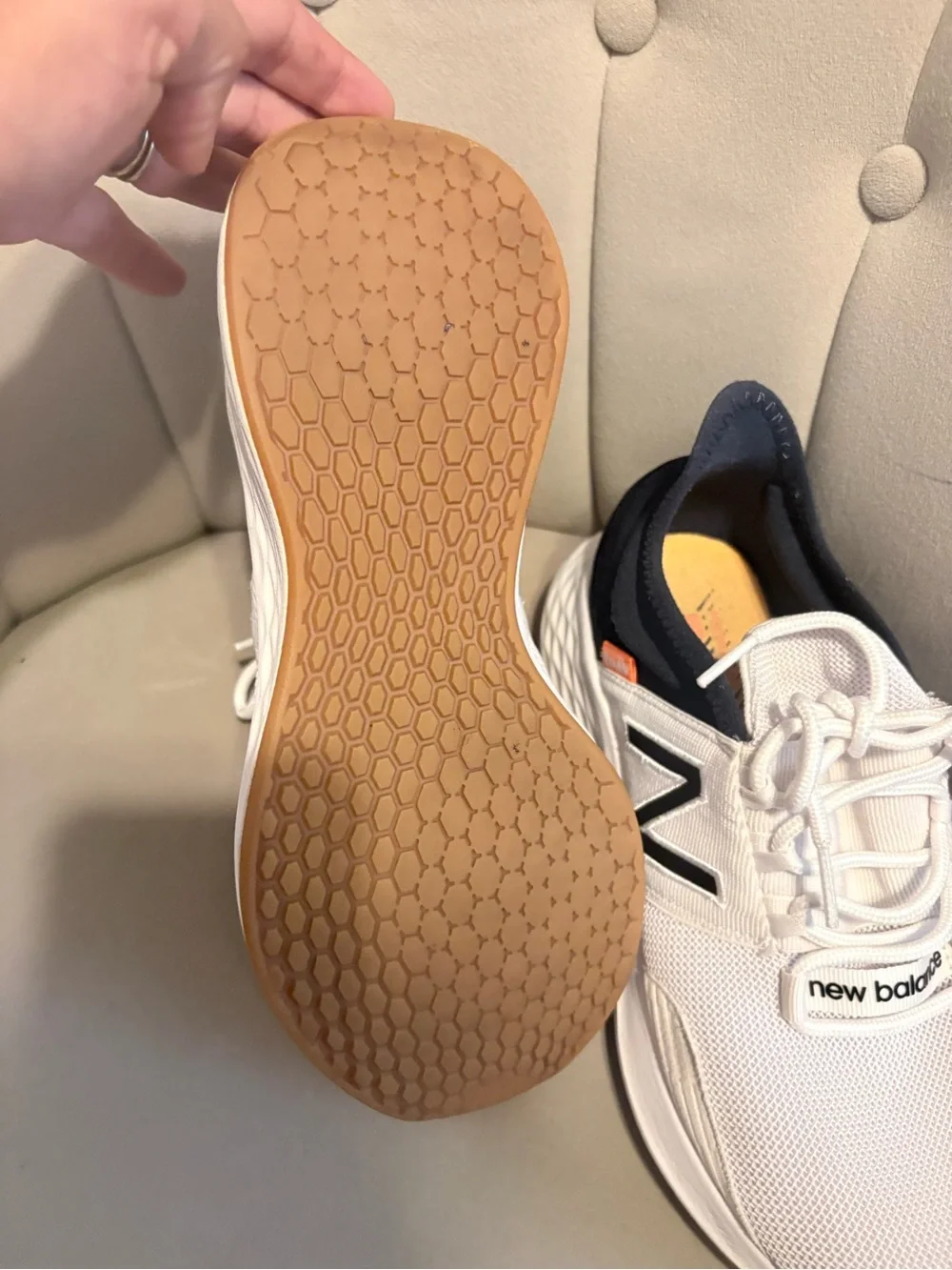 New Balance White and Navy Athletic Sneakers